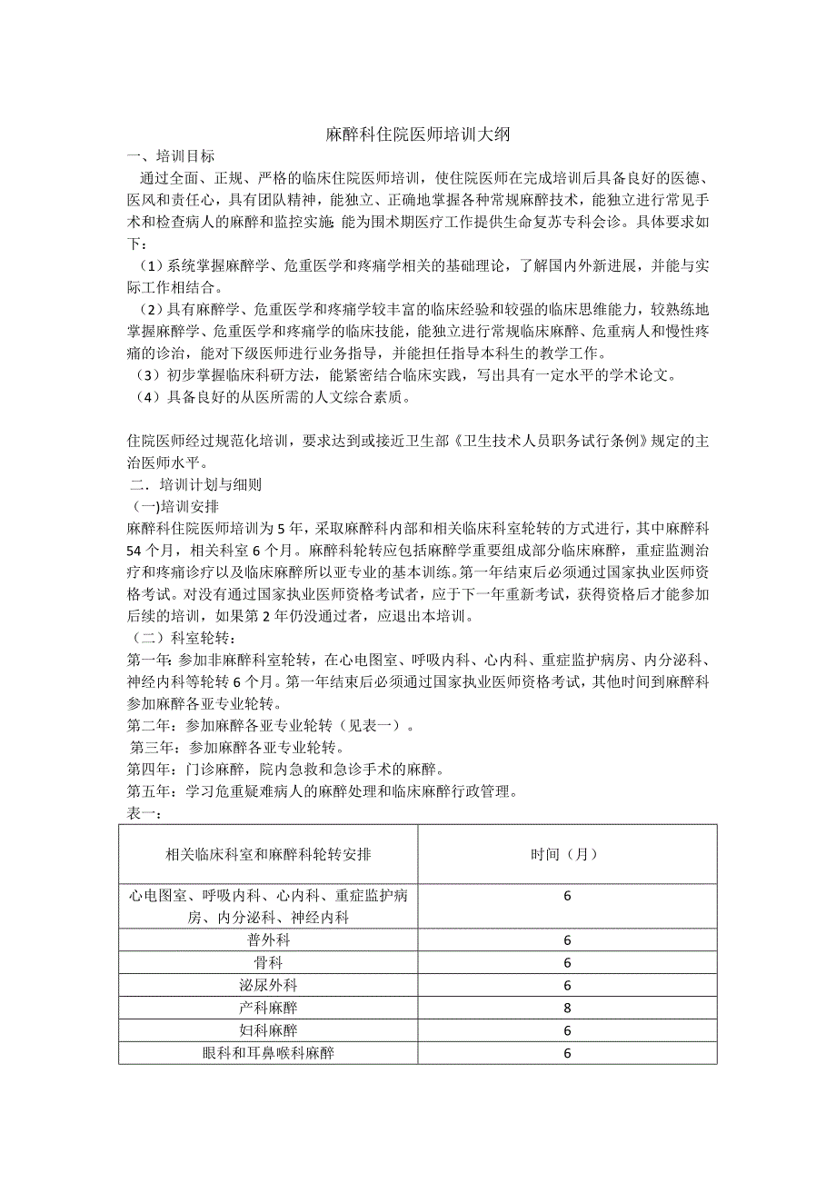 麻醉科人员培训计划.doc_第1页