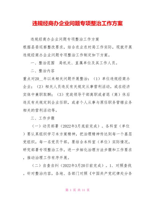 违规经商办企业问题专项整治工作方案.doc