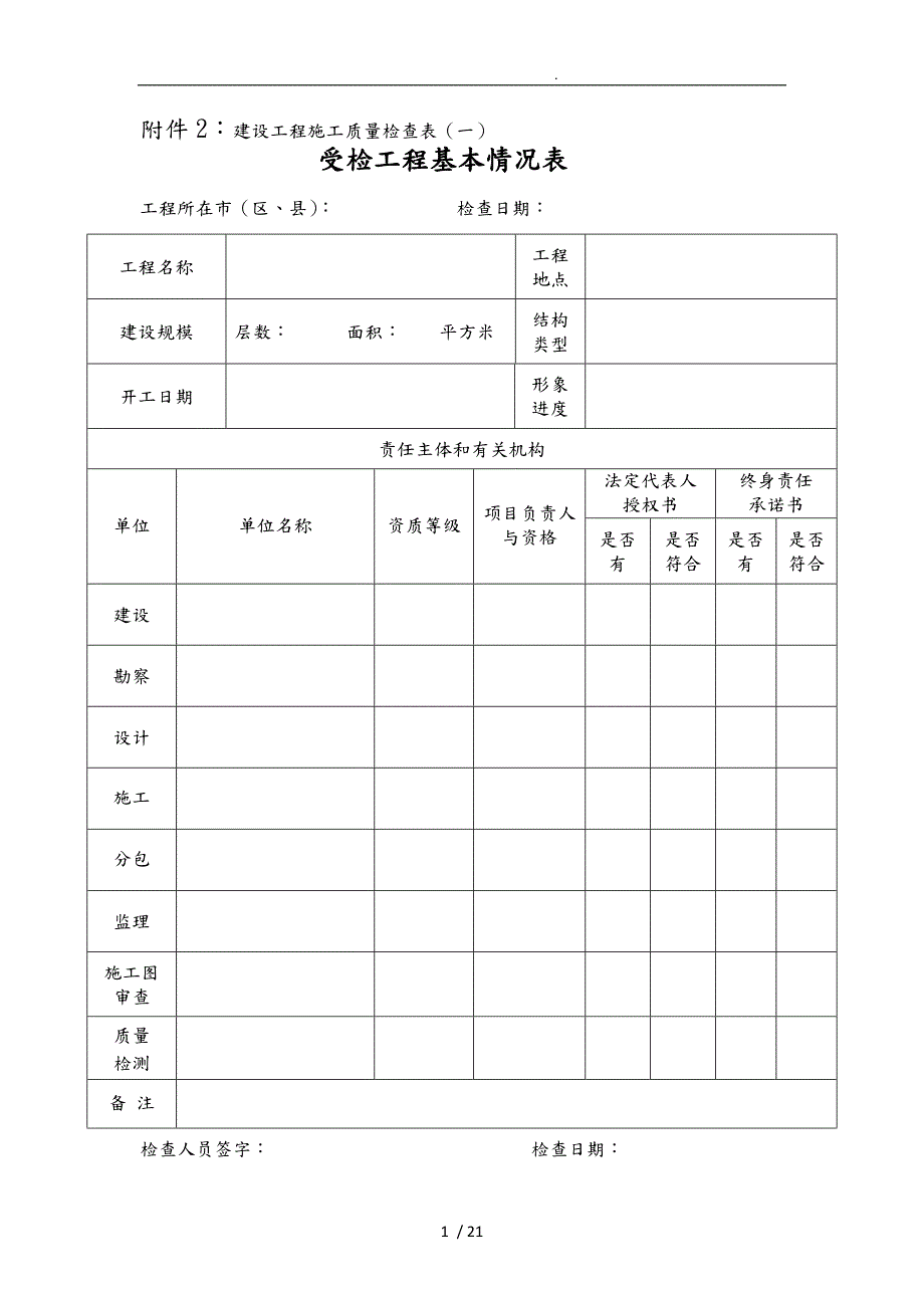 项目施工质量和安全检查表.doc_第1页