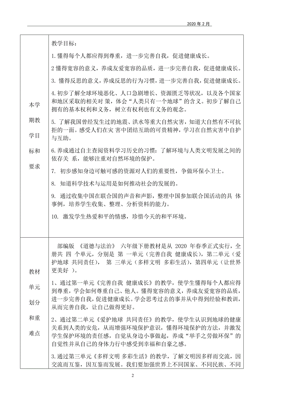 道德与法治2020年小学六年级下册全册教案.docx_第2页