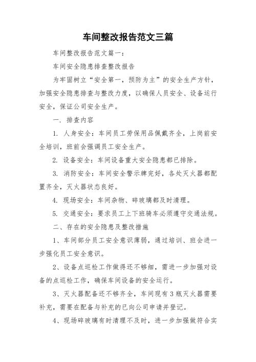 车间整改报告范文三篇.doc