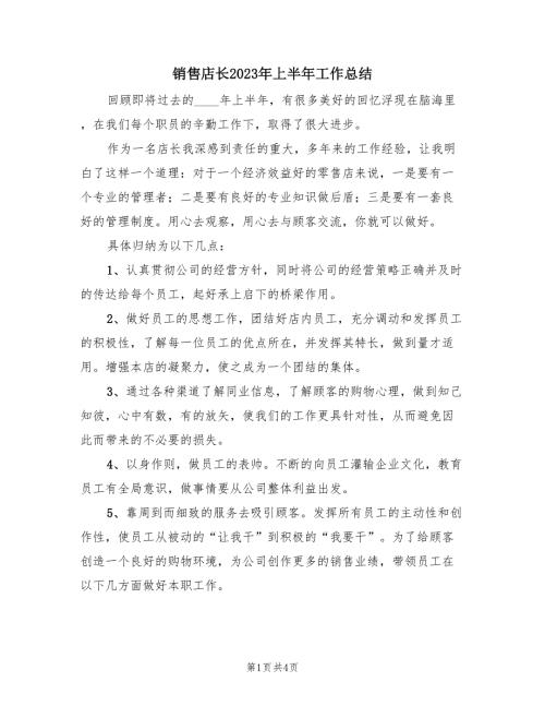 销售店长2023年上半年工作总结2篇.doc