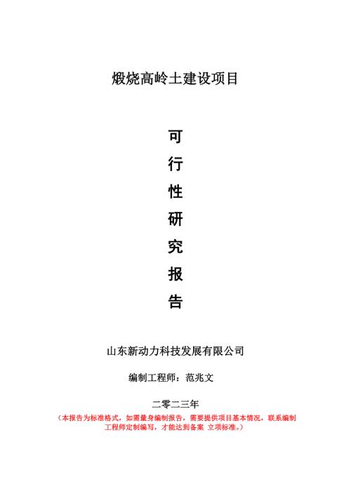 重点项目煅烧高岭土建设项目可行性研究报告申请立项备案可修改案例.doc