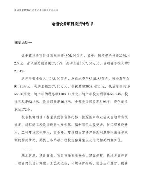 项目规划方案电镀设备项目投资计划书.docx