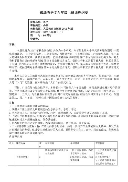 部编版八上语文全书课程纲要.doc
