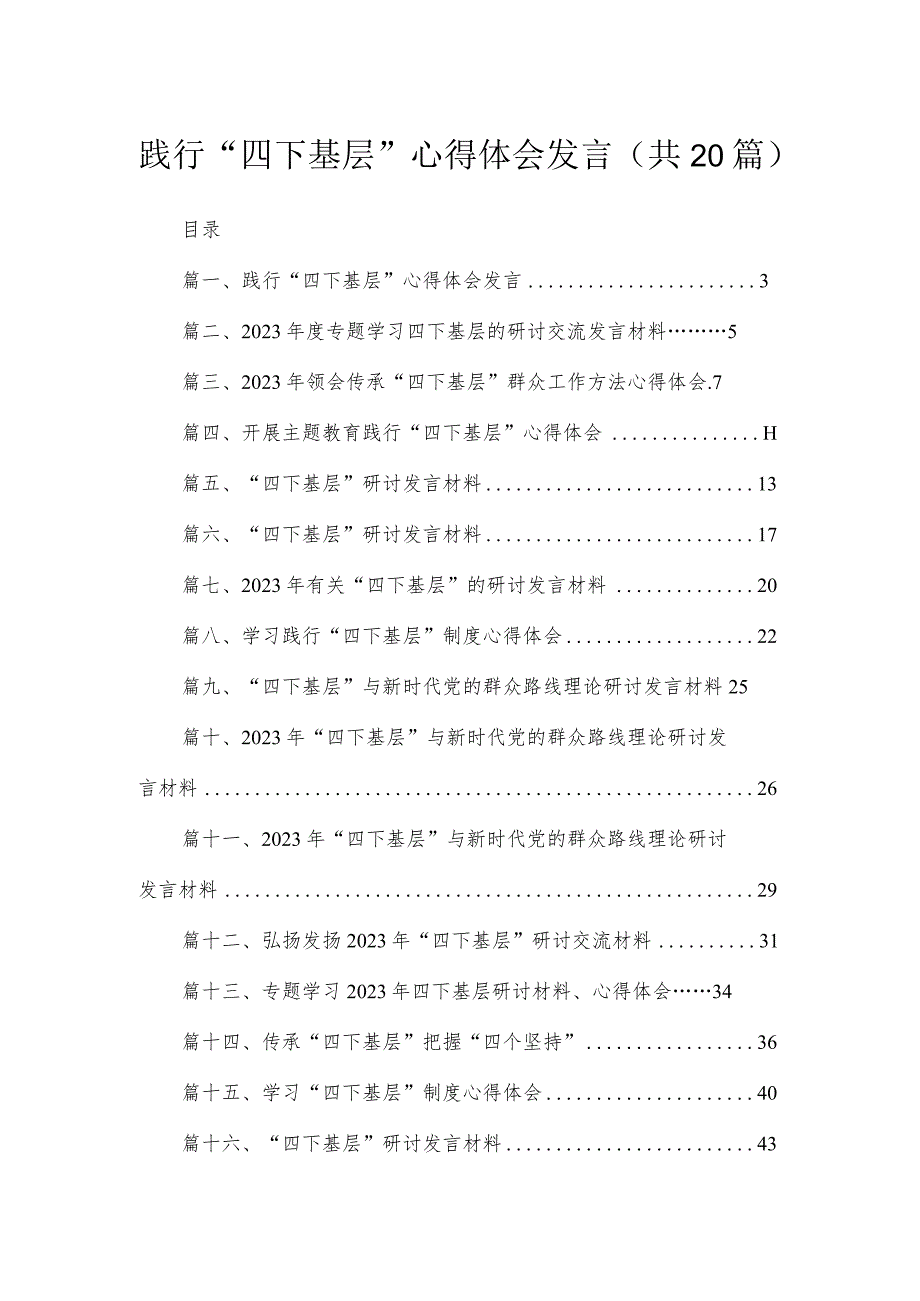 践行四下基层心得体会发言共20篇.docx_第1页