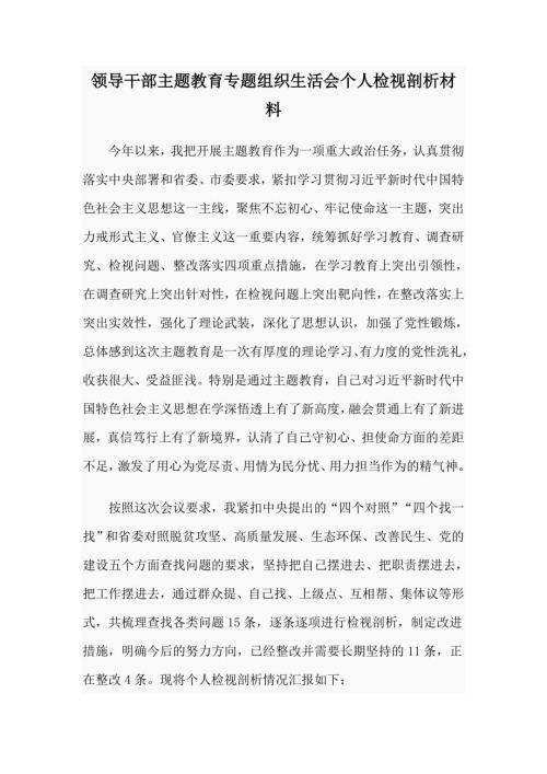 领导干部主题教育专题组织生活会个人检视剖析材料.doc