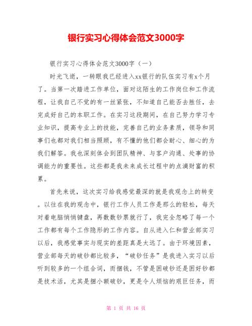 银行实习心得体会范文3000字.doc