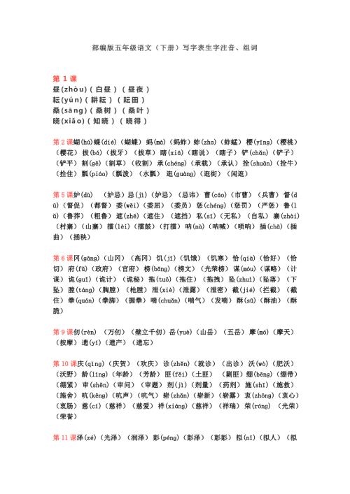 部编五年级下册写字表生字注音组词小学生语文基础音字词训练.docx