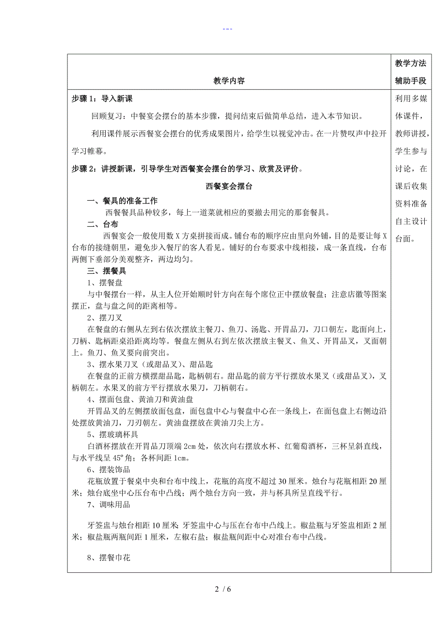 西餐宴会摆台教学教案.doc_第2页