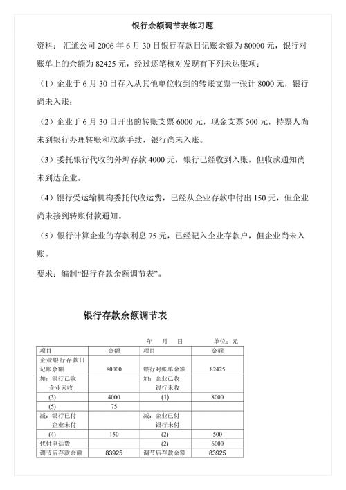 银行余额调节表习题与答案.doc