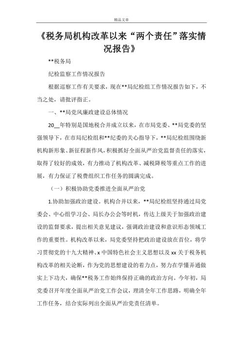 税务局机构改革以来两个责任落实情况报告.doc