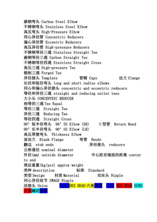 管件中英文对照表常用.doc