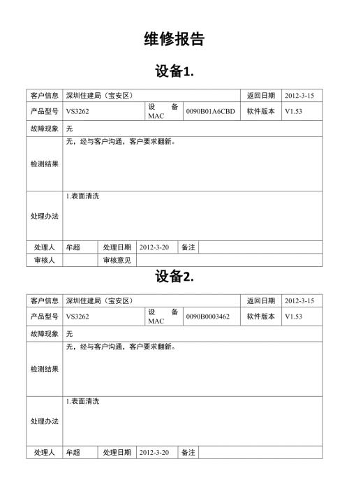 维修报告模板.doc