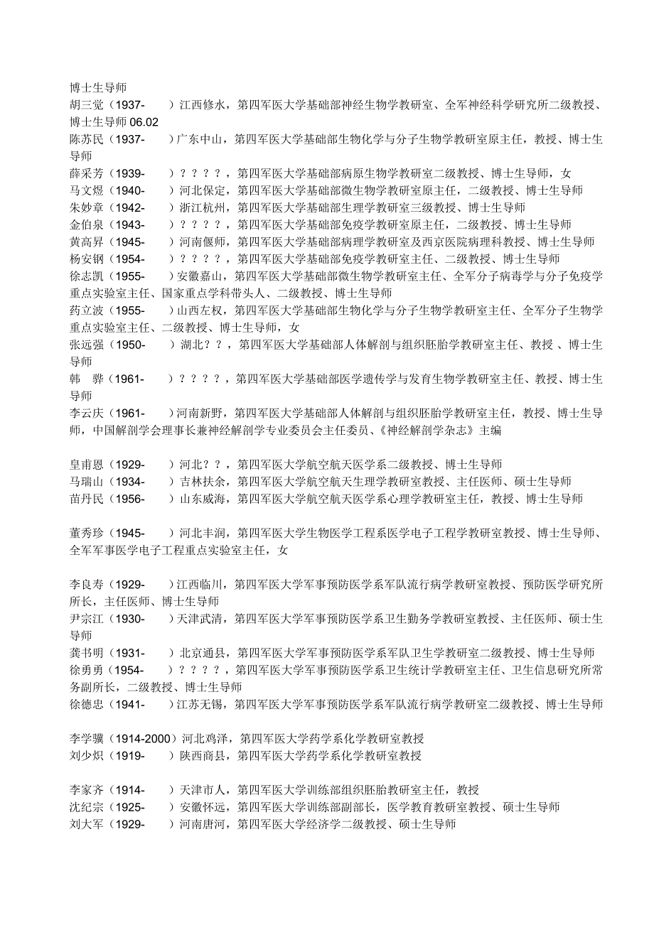 精品资料20212022年收藏解放军第四军医大学三级以上教授.doc_第3页