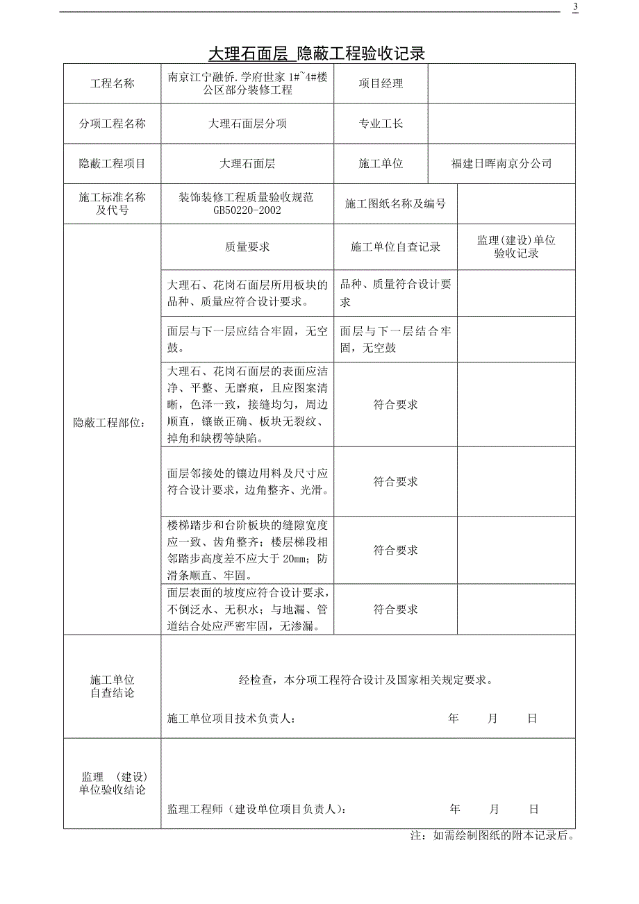 装修隐蔽工程验收记录表范例.doc_第3页