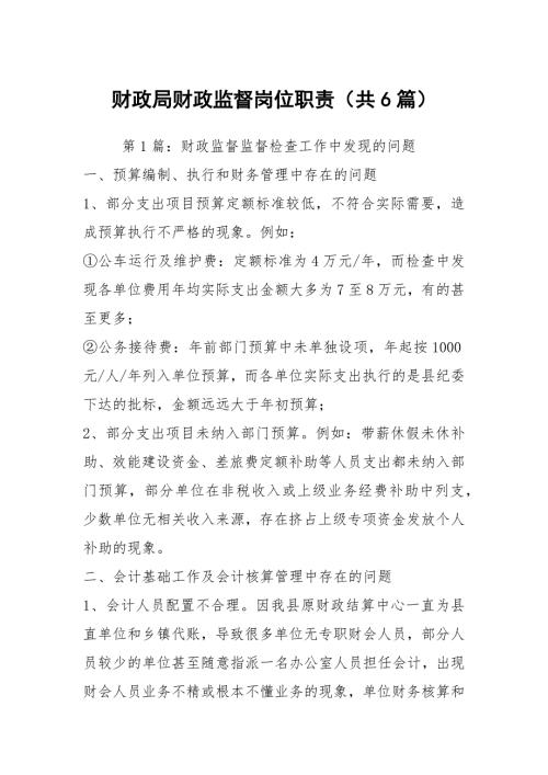 财政局财政监督岗位职责共6篇.docx