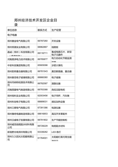 郑州经济技术开发区企业目录.doc