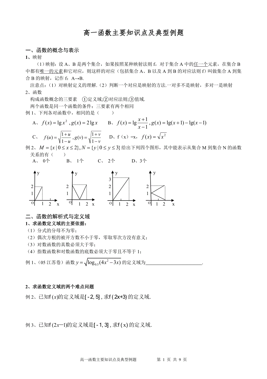 高一函数主要知识点及典型例题.doc_第1页