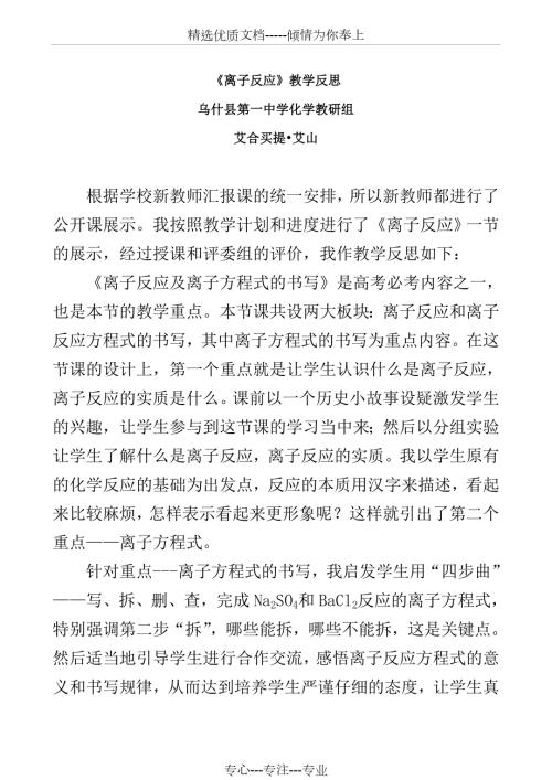 离子反应教学反思.doc