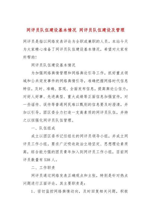 网评员队伍建设基本情况网评员队伍建设及管理.docx