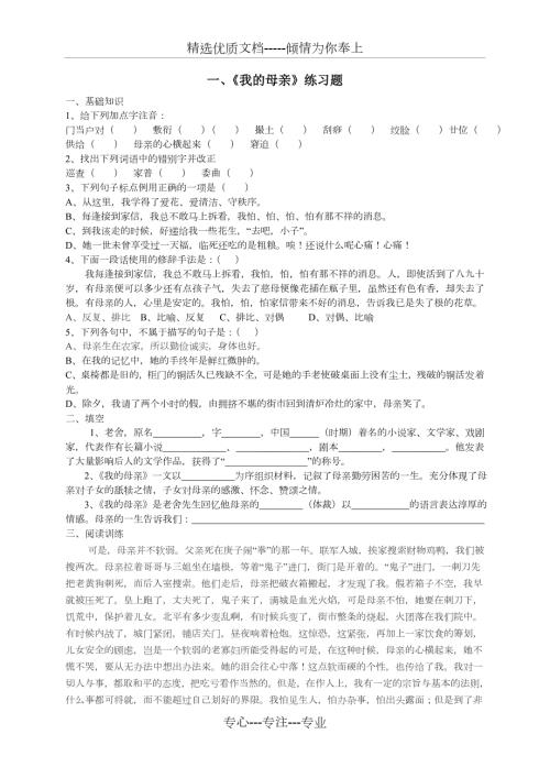 老舍我的母亲练习题.doc
