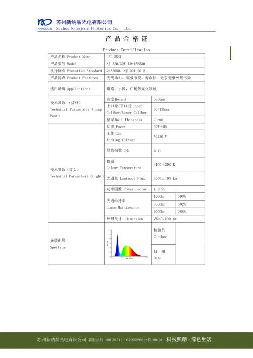 路灯合格证.doc