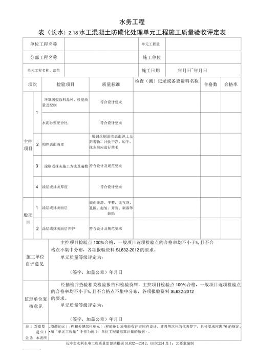 表长水2.18水工混凝土防碳化处理单元工程施工质量验收评定表.docx