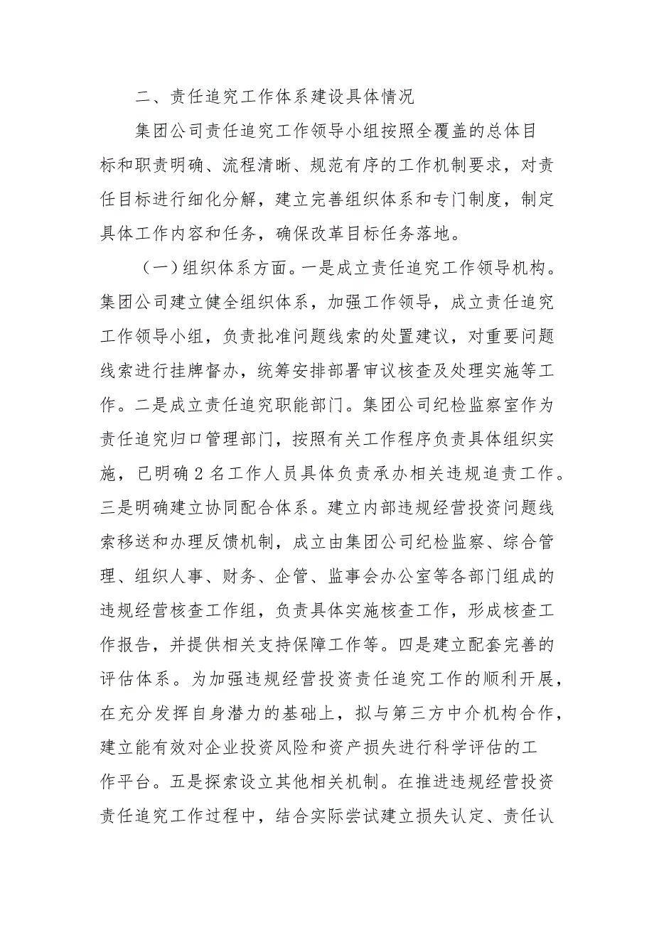 集团公司落实违规经营投资责任追究工作体系建设情况报告.docx_第2页