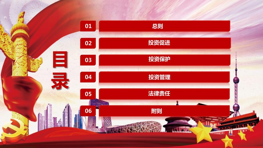 红色简约中华人民共和国外商投资法党课通用动态PPT.pptx_第3页