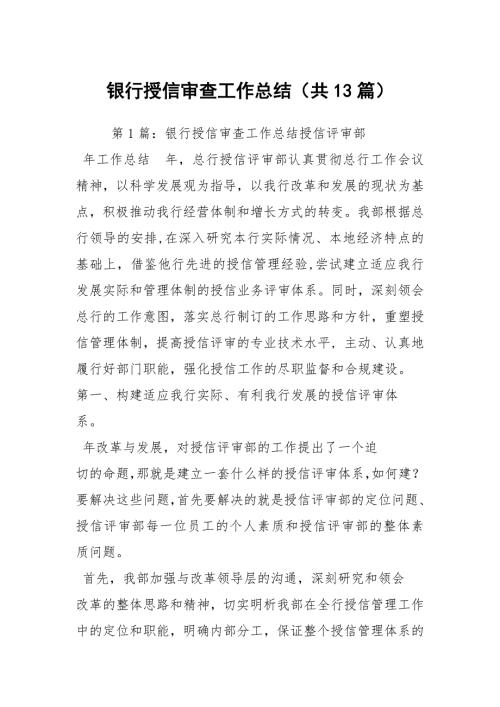 银行授信审查工作总结共13篇.docx