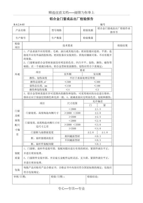 铝合金门窗成品出厂检验报告共2页.doc