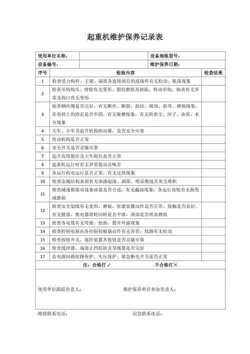 起重机维护保养记录表.doc