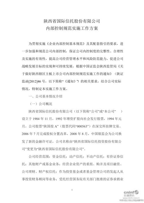 陕国投内部控制规范实施工作方案.ppt