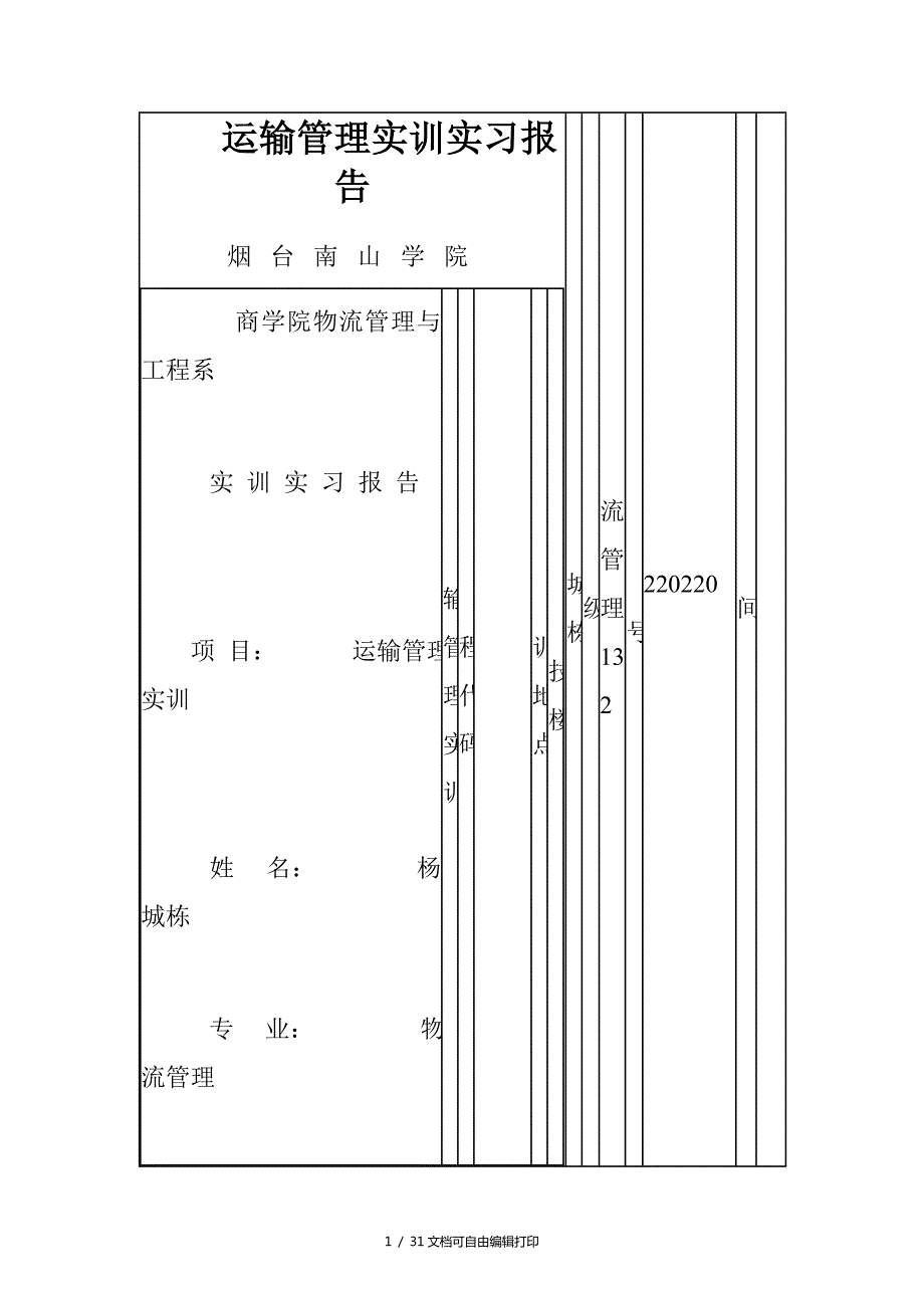 运输管理实训实习报告.doc_第1页
