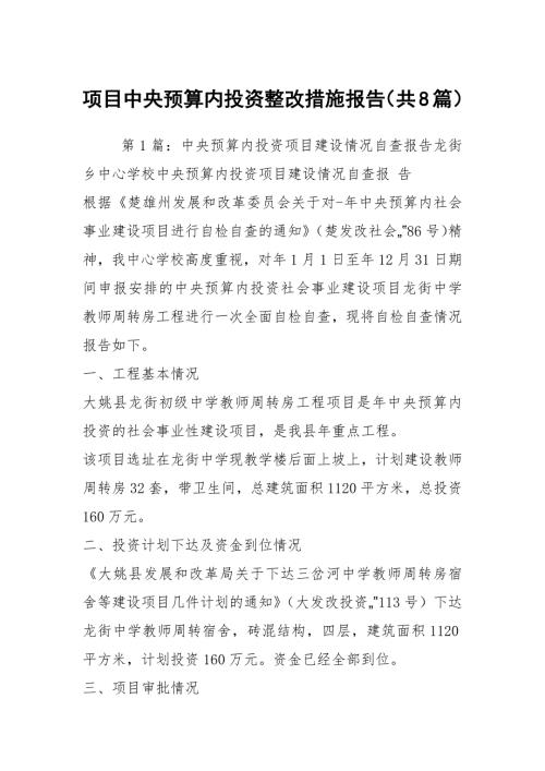 项目中央预算内投资整改措施报告共8篇.docx