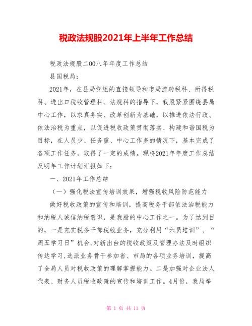 税政法规股2021年上半年工作总结.doc
