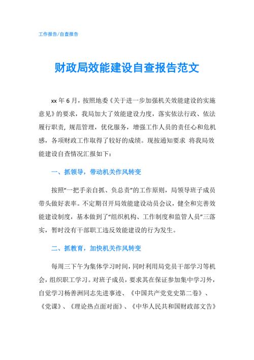 财政局效能建设自查报告范文.doc