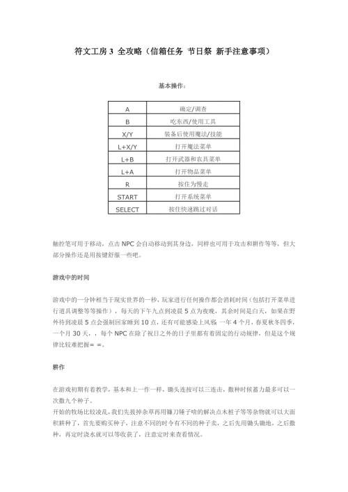 符文工房3全攻略信箱任务节日祭新手注意事项.doc