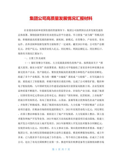 集团公司高质量发展情况汇报材料.doc