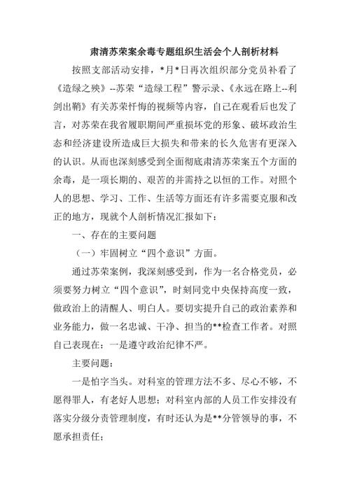 肃清苏荣案余毒专题组织生活会个人剖析材料.docx