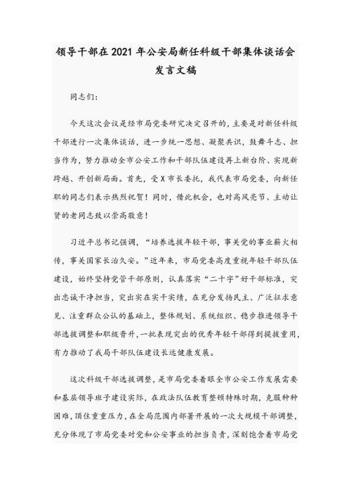 领导干部在2021年公安局新任科级干部集体谈话会发言文稿.docx