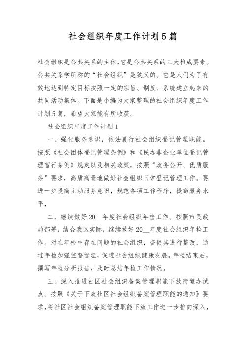 社会组织工作计划5篇.docx