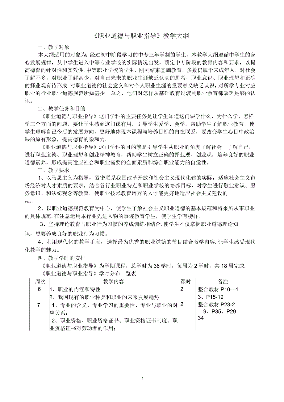 职业道德与职业指导教学大纲汇总.docx_第1页