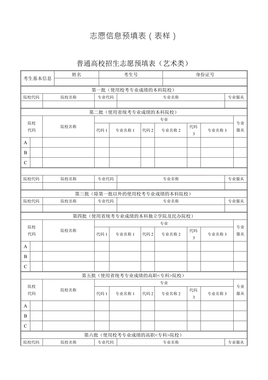 高考志愿信息表全真样表.doc_第1页