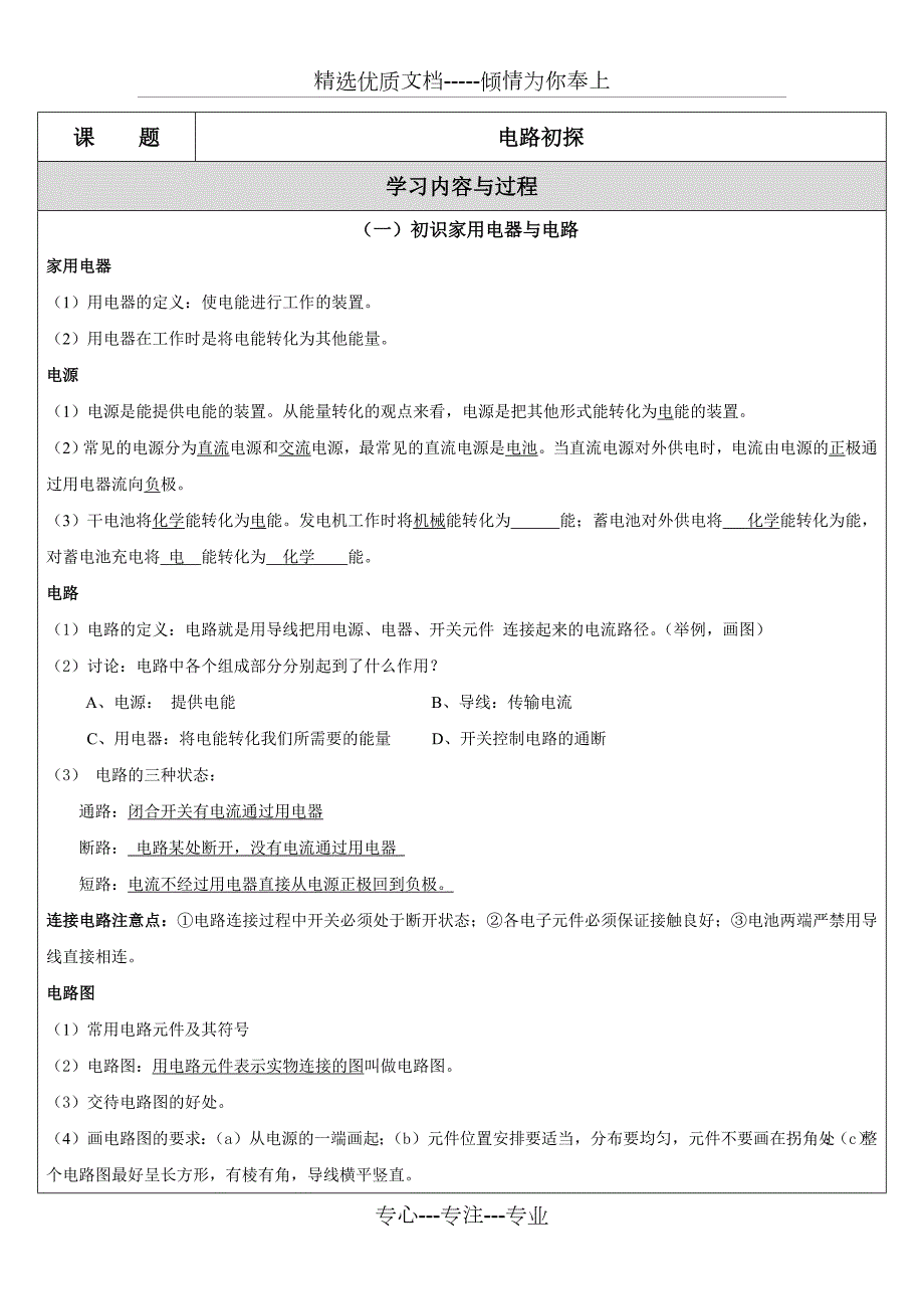 苏教版九年级物理电路初探知识要点.doc_第1页