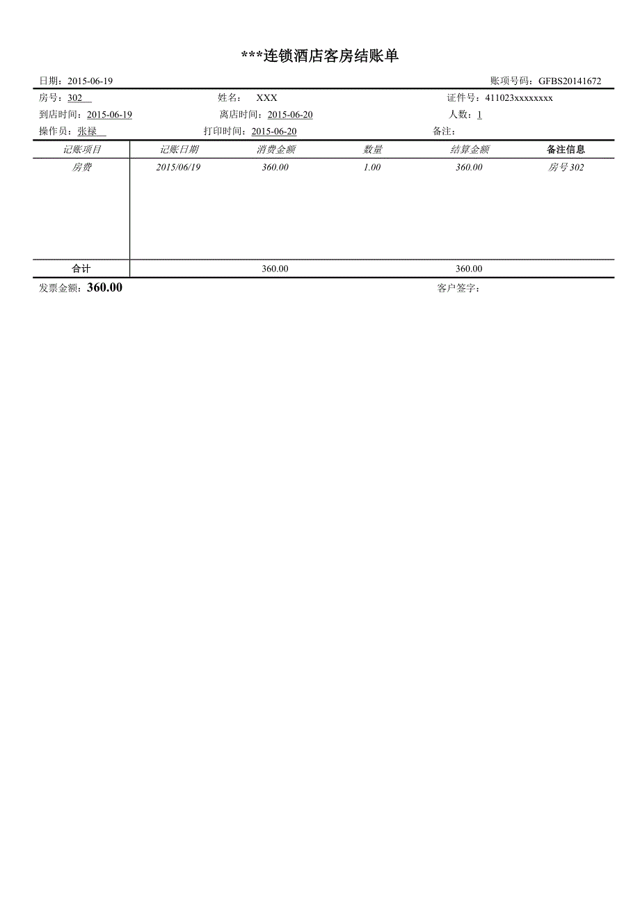 酒店报销水单经典模板.doc_第1页