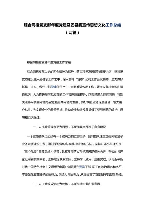 综合网格党支部党建及团县委宣传思想文化工作总结两篇.docx