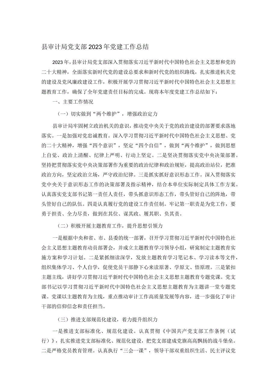 县审计局党支部2023年党建工作总结(1).docx_第1页