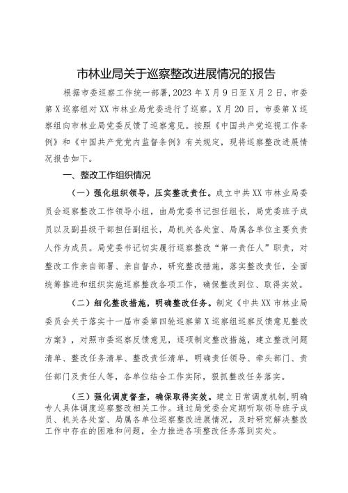 市林业局关于巡察整改进展情况的报告.docx